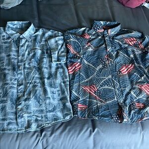 Huk Blue and Red Casual Button Down Shirts